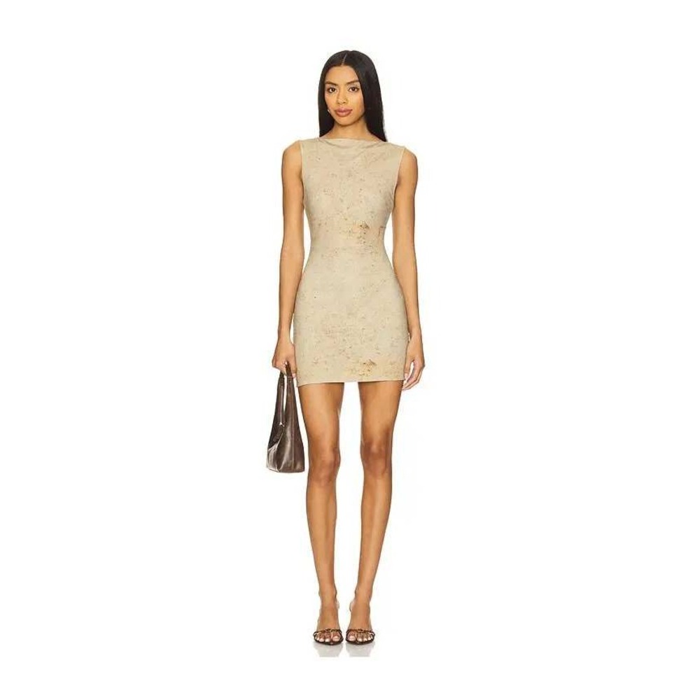 Lioness Mini Dress Women XXS Travertine Golden Hour Bodycon Distressed Print
